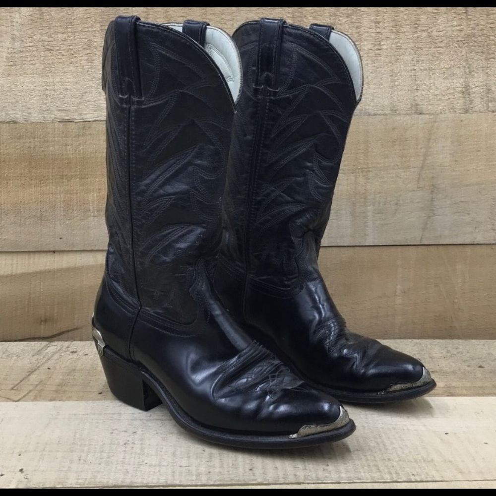 Durango Mens DB400 Black Leather Cowboy Western Boots Size 7.5 EE